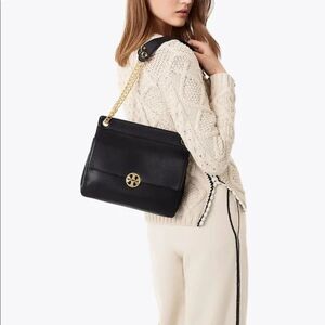 Tory Burch Black Leather Shoulder Bag with Chain